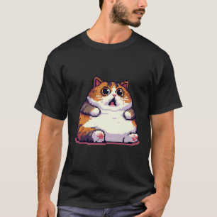 Shocked orange fat cat meme pixel art T-Shirt