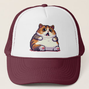 Shocked orange fat cat meme pixel art trucker hat