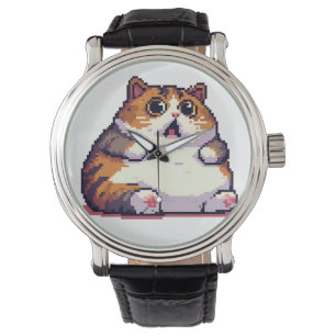 Shocked orange fat cat meme pixel art watch