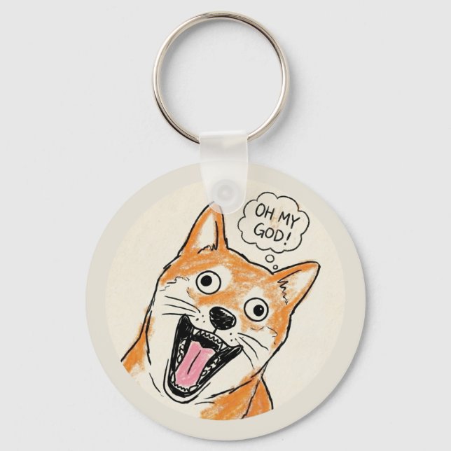 Shocked Shiba Inu "OH MY GOD" - FunnySurprise Meme Key Ring (Front)