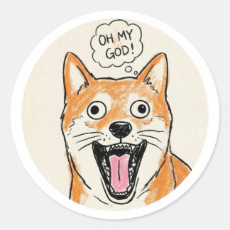 Shocked Shiba Inu "OH MY GOD" - Surprise Meme Classic Round Sticker