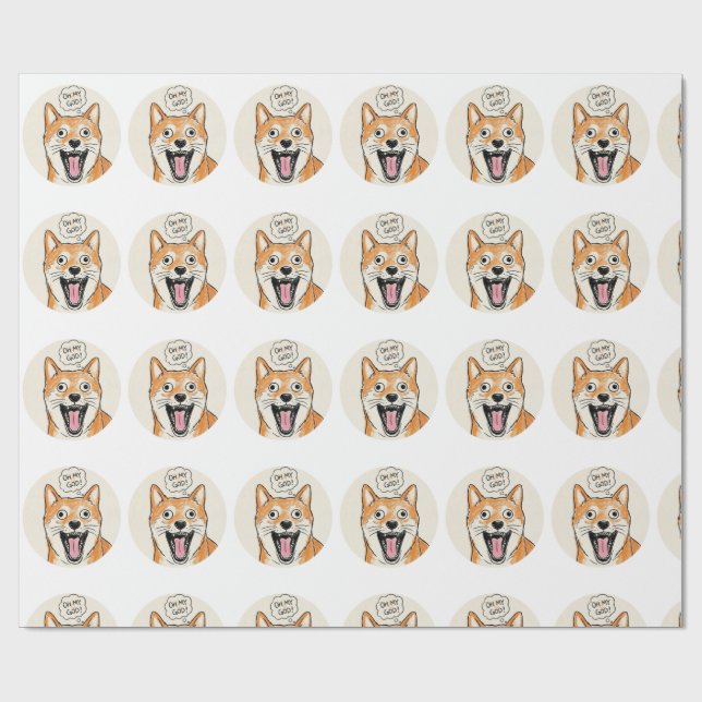Shocked Shiba Inu "OH MY GOD" - Surprise Meme   Wrapping Paper (Flat)