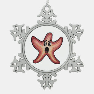 Shocked Starfish Snowflake Pewter Christmas Ornament
