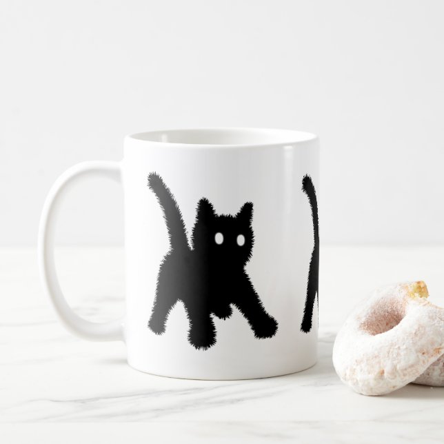 Shocked surprised black cat meme funny coffee mug (With Donut)