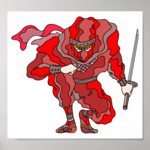 Shocking, bright red spectacle. Cyber ninja. Poster