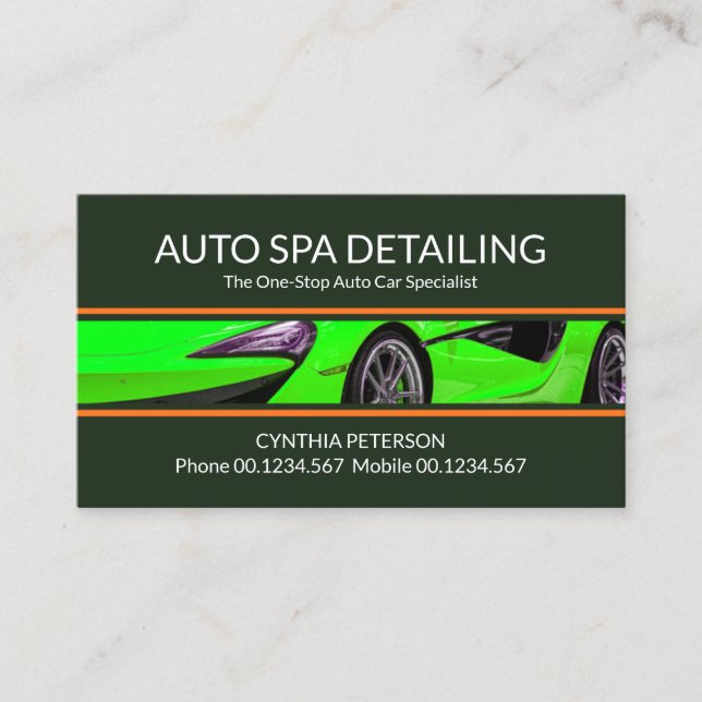 Shocking Green Sports Car Detailing Auto Car Wash Business Card (Front)