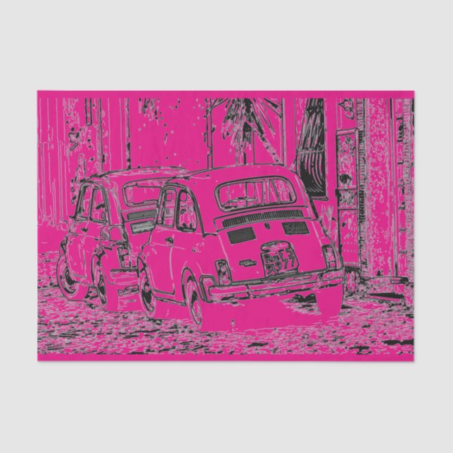 Shocking hot pink cool comic cartoon little car tissue paper (Front)