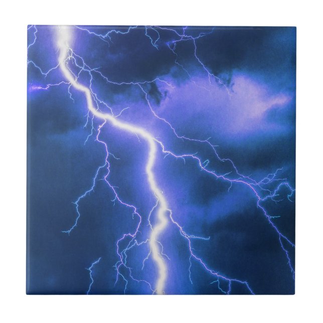 Shocking Lightning Strike  Ceramic Tile (Front)