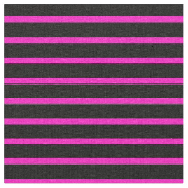 Shocking Pink and Black Stripes Fabric (Close Up)