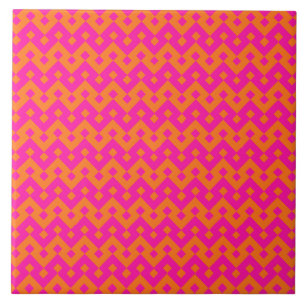 Shocking Pink and Orange Islamic Geometric Pattern Ceramic Tile