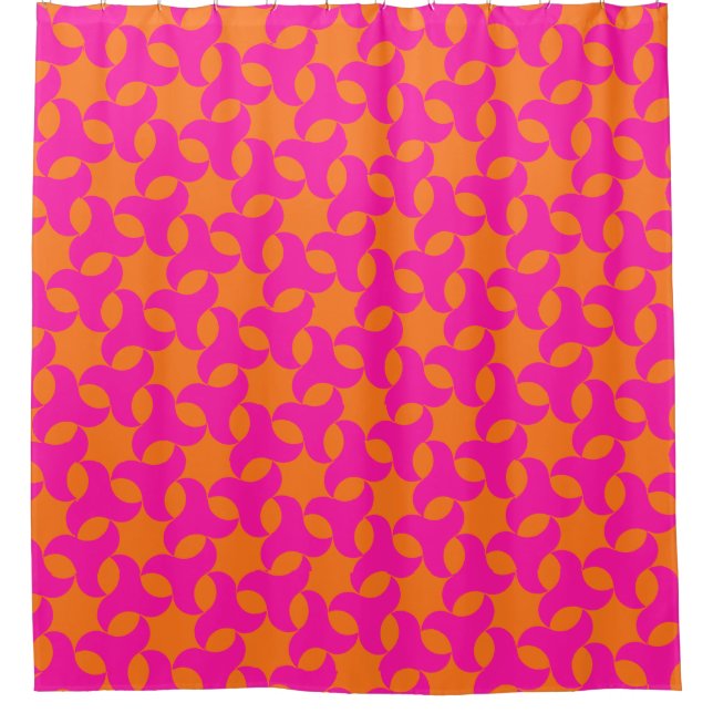 Shocking Pink and Orange Islamic Geometric Pattern Shower Curtain (Front)