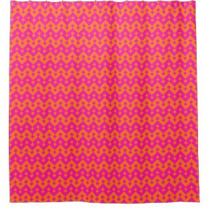 Shocking Pink and Orange Islamic Geometric Pattern Shower Curtain
