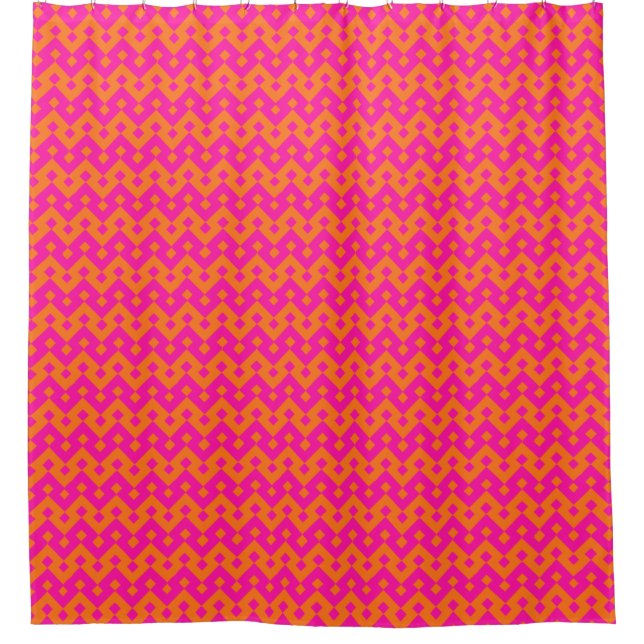 Shocking Pink and Orange Islamic Geometric Pattern Shower Curtain (Front)