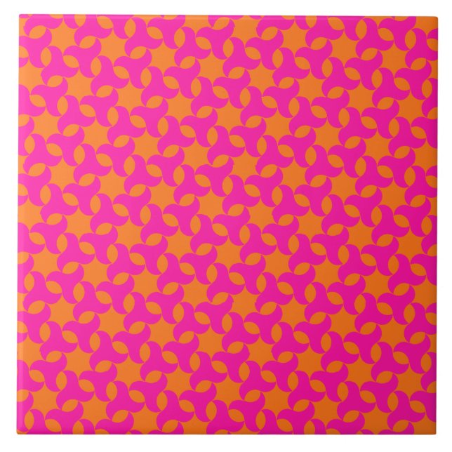 Shocking Pink and Orange Islamic Geometric Pattern Tile (Front)