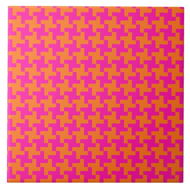 Shocking Pink and Orange Islamic Geometric Pattern Tile (Front)