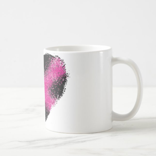 Shocking pink on black glitter dots heart cross coffee mug (Right)
