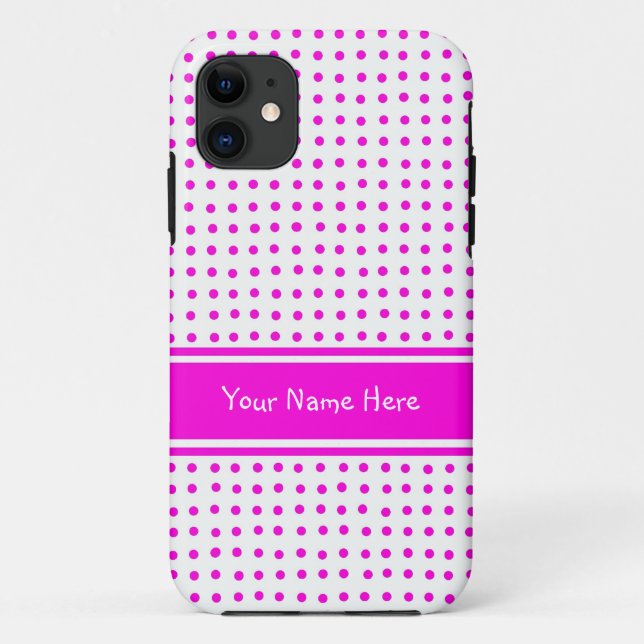 Shocking Pink Polka Dots on White Background Case-Mate iPhone Case (Back)