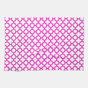 Shocking Pink Quatrefoil Pattern Tea Towel