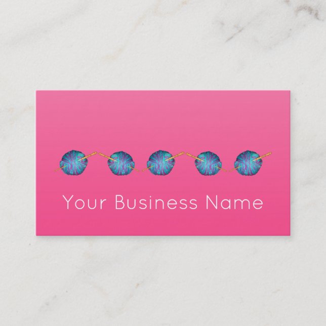 Shocking pink shaded crochet modern simple elegant business card (Front)