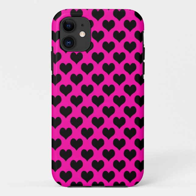 Shocking Pink with Black Hearts Pattern Case-Mate iPhone Case (Back)