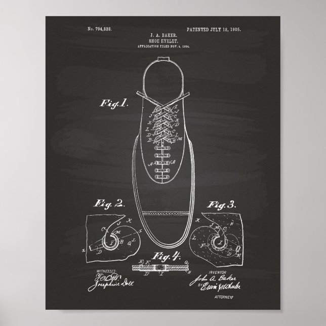Shoe Eyelet 1905 Patent Art Chalkboard Poster (Front)