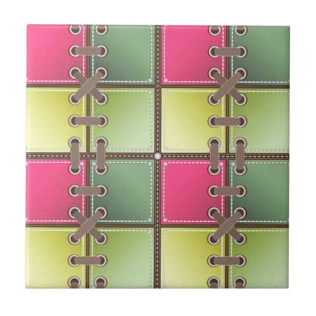 shoe laces pink and green fashion art ceramic tile (Front)
