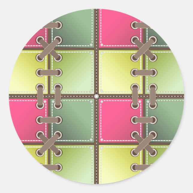 shoe laces pink and green fashion art classic round sticker (Front)