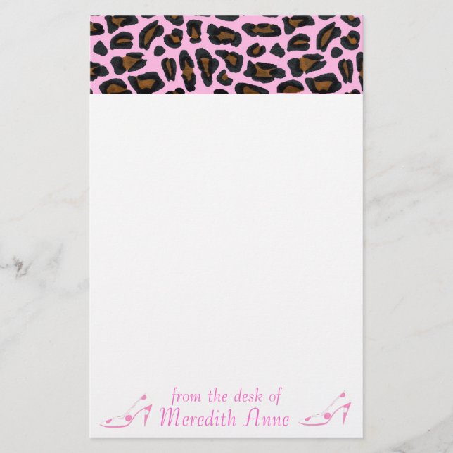Shoe Lover Pink Leopard Print Stationery (Front)