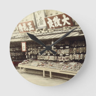 Shoe shop in Kyoto, c.1890 (hand-coloured photo) Round Clock