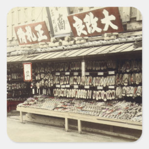 Shoe shop in Kyoto, c.1890 (hand-coloured photo) Square Sticker