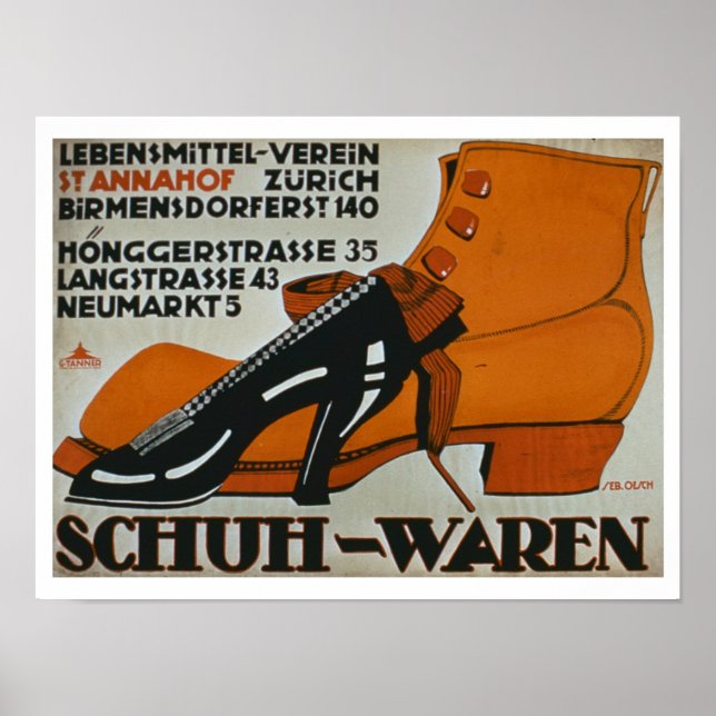 'Shoe Shops', Zurich (colour litho) Poster (Front)