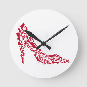 shoe silhouette with many different shoes round clock