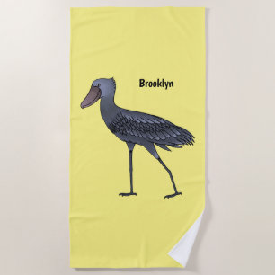 Shoebill bird cartoon illustration  beach towel