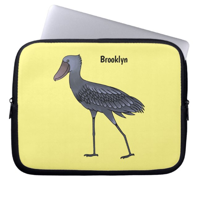 Shoebill bird cartoon illustration laptop sleeve (Front)