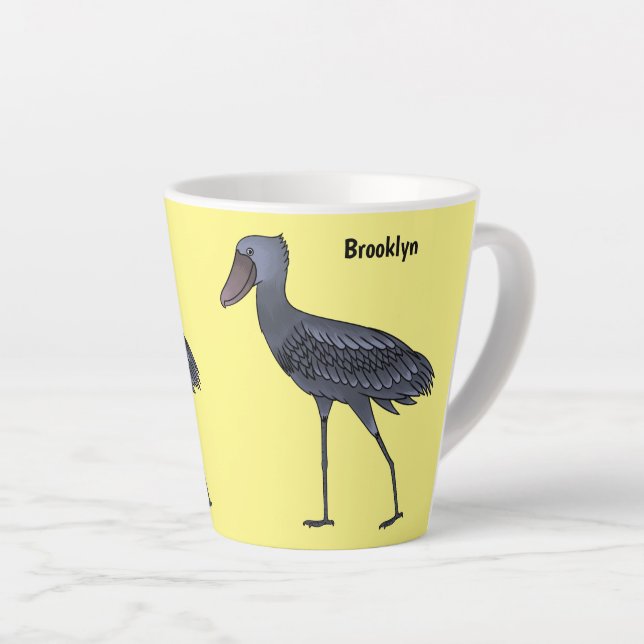 Shoebill bird cartoon illustration latte mug (Right Angle)