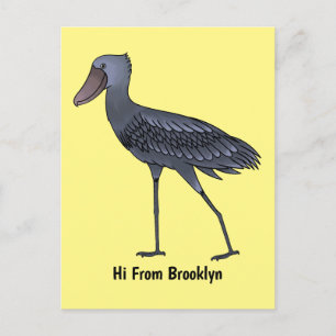 Shoebill bird cartoon illustration  postcard
