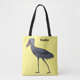 Shoebill bird cartoon illustration tote bag