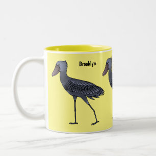 Shoebill bird cartoon illustration Two-Tone coffee mug