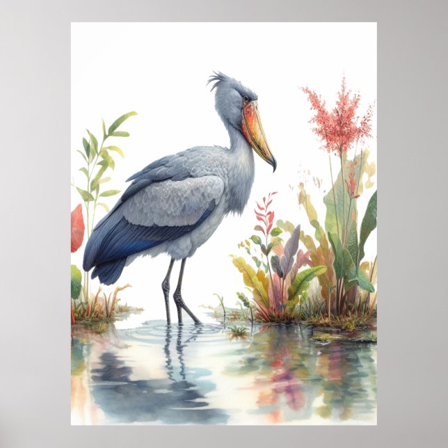 Shoebill Stork Watercolor painting Poster (Front)
