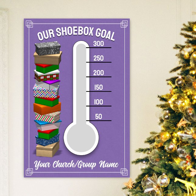 Shoebox Thermometer Poster - Purple (Personalize this poster to best fit your shoebox-collecting occasion!)