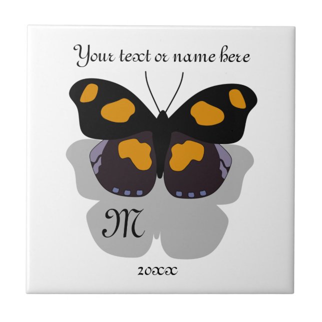 Shoemaker Butterfly Shadow Monogram Ceramic Tile (Front)