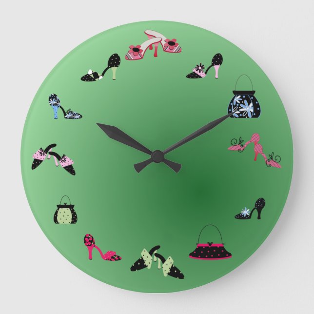 Shoes and Bags and Shades of Green Large Clock (Front)