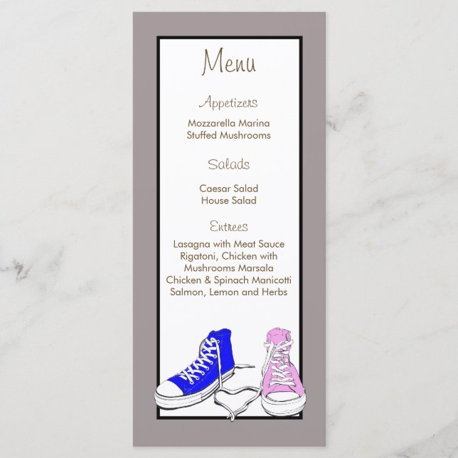 Shoes Blue/Pink Wedding Menu Tags (Front)