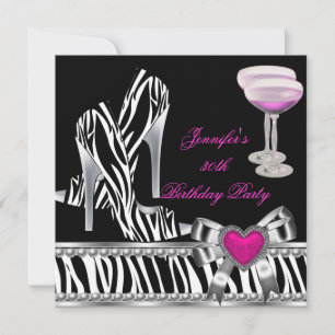 Shoes Pink 30th Birthday Party Zebra Champagne Invitation