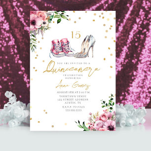 Shoes Quinceañera Pink Sneakers Heels 15 Floral Invitation