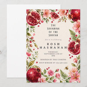 Shofar Pomegranates Watercolor Rosh Hashanah Invitation