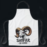 Shofar so good Jewish Goat Hanukkah Lovers  Apron<br><div class="desc">Hanukkah humour,  shofar,  Jewish holiday,  goat graphic,  Hanukkah 2024,  festive Judaism,  shofar pun,  holiday goat,  Jewish traditions,  Hanukkah celebration,  shofar design,  holiday humour,  Jewish fun</div>