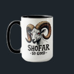 Shofar so good Jewish Goat Hanukkah Lovers  Mug<br><div class="desc">Hanukkah humour,  shofar,  Jewish holiday,  goat graphic,  Hanukkah 2024,  festive Judaism,  shofar pun,  holiday goat,  Jewish traditions,  Hanukkah celebration,  shofar design,  holiday humour,  Jewish fun</div>
