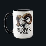 Shofar So Good Jewish Ram Hanukkah  Mug<br><div class="desc">Hanukkah humour,  shofar,  Jewish holiday,  goat graphic,  Hanukkah 2024,  festive Judaism,  shofar pun,  holiday goat,  Jewish traditions,  Hanukkah celebration,  shofar design,  holiday humour,  Jewish fun</div>