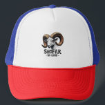 Shofar So Good Jewish Ram Hanukkah  Trucker Hat<br><div class="desc">Hanukkah humour,  shofar,  Jewish holiday,  goat graphic,  Hanukkah 2024,  festive Judaism,  shofar pun,  holiday goat,  Jewish traditions,  Hanukkah celebration,  shofar design,  holiday humour,  Jewish fun</div>